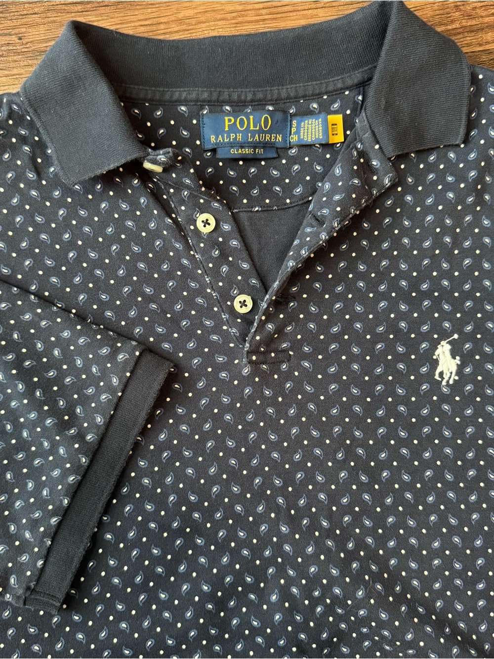 Polo Ralph Lauren Shirt Mens Small Classic Fit Blue Paisley All Over Print AOP
